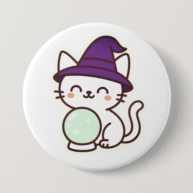 Kawaii Halloween Cat – Magical & Adorable Spooky 3 Inch Round Button (Front)