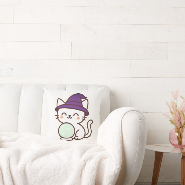 Kawaii Halloween Cat – Magical & Adorable Spooky Throw Pillow (Couch)