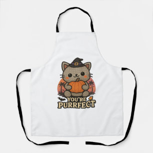 Kawaii Halloween Cat with Pumpkin, Cute Witch Kitt Apron