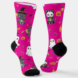 Kawaii Halloween Cats and Ghosts Socks