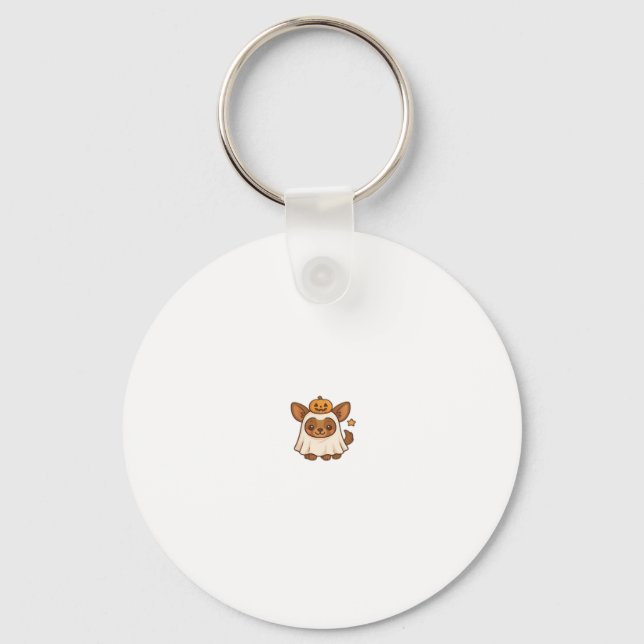 Kawaii Halloween Dog � Pumpkin Ghost Puppy Sticker Keychain (Front)