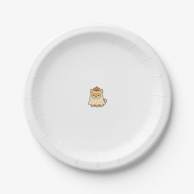 Kawaii Halloween Dog � Pumpkin Ghost Puppy Sticker Paper Plate (Front)