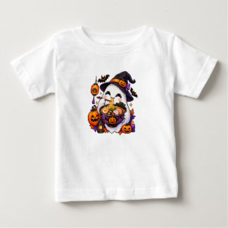 Kawaii Halloween Ghost Eating Ramen Japanese Food  Baby T-Shirt