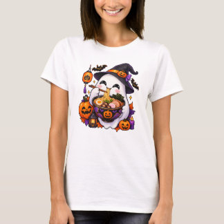 Kawaii Halloween Ghost Eating Ramen Japanese Food  T-Shirt