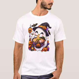 Kawaii Halloween Ghost Eating Ramen Japanese Food  T-Shirt