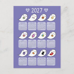 Kawaii Halloween Ghost Favourites 2027 Calendar Postcard
