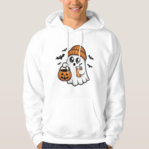 Kawaii Halloween Ghost Orange Beanie Autumn Spirit Hoodie