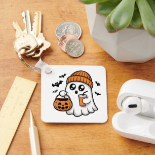 Kawaii Halloween Ghost Orange Beanie Autumn Spirit Keychain