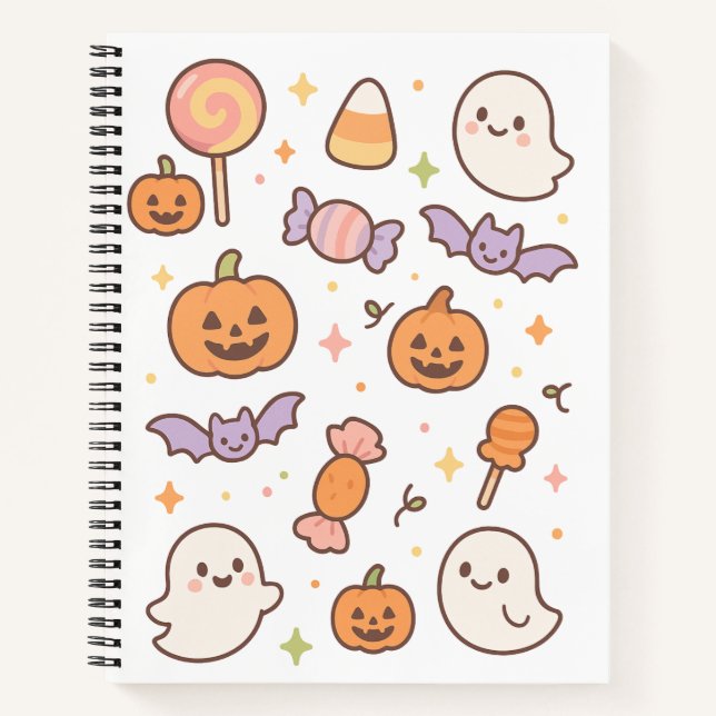 Kawaii Halloween Ghosts & Pumpkins Notebook (Front)