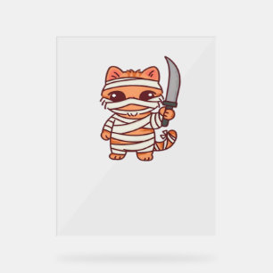 Kawaii Halloween Mummy Cat with Sword Classic T-Sh Acrylic Sign