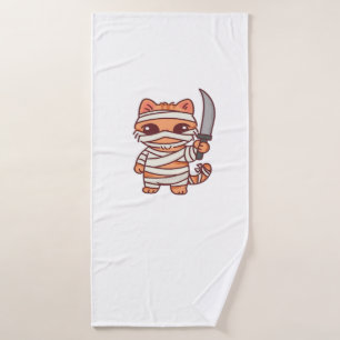 Kawaii Halloween Mummy Cat with Sword Classic T-Sh Bath Towel
