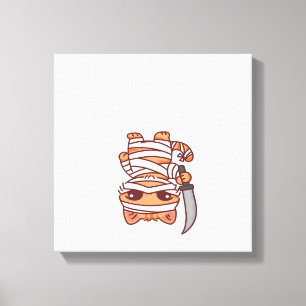 Kawaii Halloween Mummy Cat with Sword Classic T-Sh Canvas Print