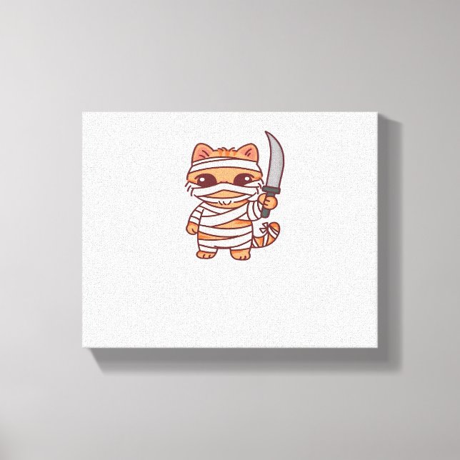 Kawaii Halloween Mummy Cat with Sword Classic T-Sh Canvas Print (Front)