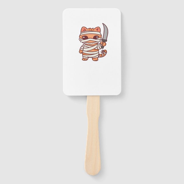 Kawaii Halloween Mummy Cat with Sword Classic T-Sh Hand Fan (Front)