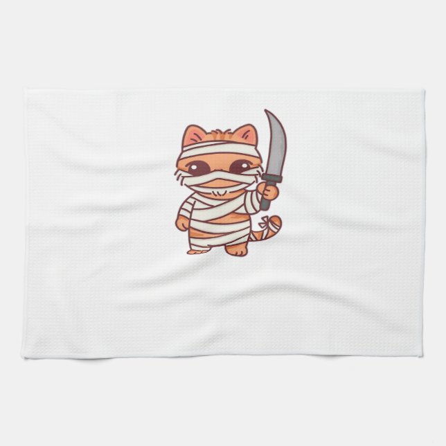 Kawaii Halloween Mummy Cat with Sword Classic T-Sh Kitchen Towel (Horizontal)