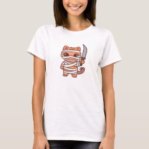 Kawaii Halloween Mummy Cat with Sword Classic T-Sh T-Shirt