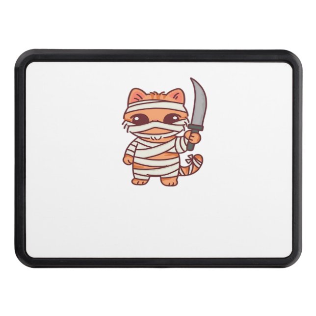 Kawaii Halloween Mummy Cat with Sword Classic T-Sh Trailer Hitch Cover (Front)