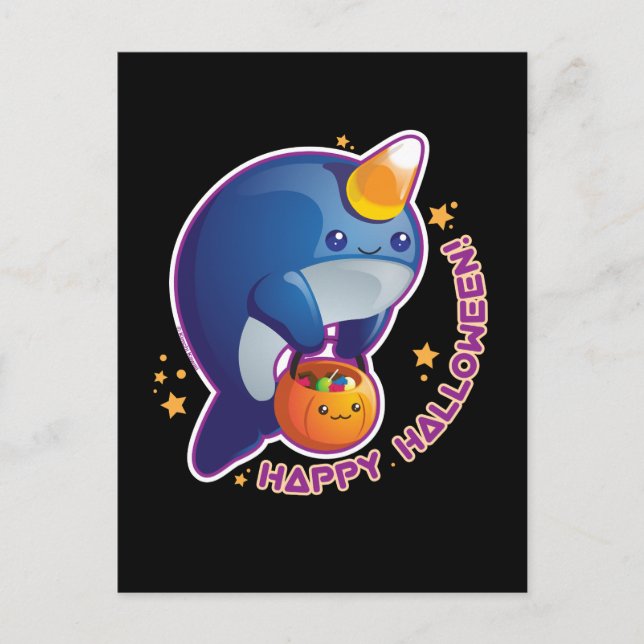 Kawaii Halloween Narwhal Postcard (Front)