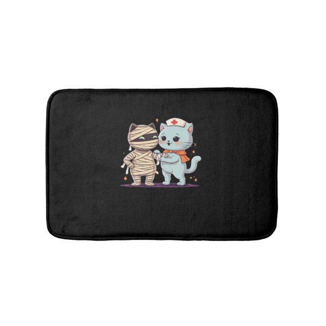 Kawaii Halloween Pals Mummy & Nurse cat Oversized  Bath Mat (Front)