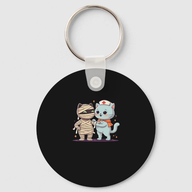 Kawaii Halloween Pals Mummy & Nurse cat Oversized  Keychain (Front)