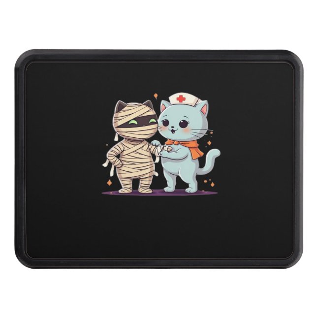 Kawaii Halloween Pals Mummy & Nurse cat Oversized  Trailer Hitch Cover (Front)
