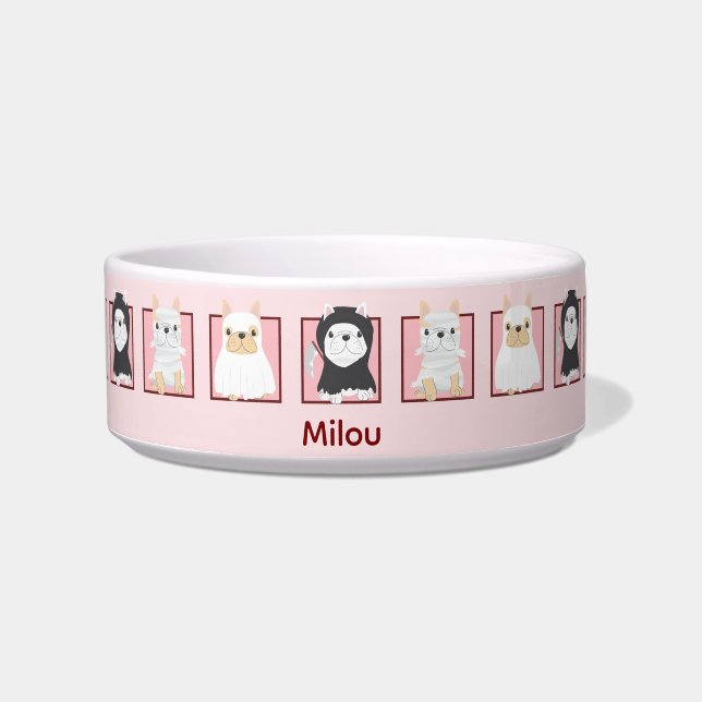Kawaii Halloween Pet Bowl – Cute Pink Ghosts & Pas (Front)