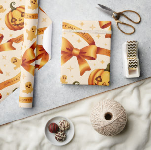Kawaii Halloween Pumpkin & Bows Gift Wrapping Pape Paper