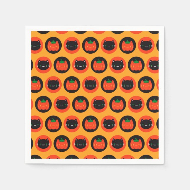 Kawaii Halloween Pumpkin Cats Napkin (Front)