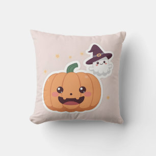 Kawaii Halloween Pumpkin Throw Pillow