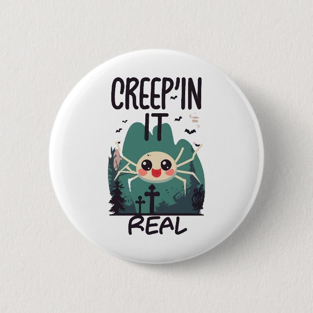 Kawaii Halloween Spider Pun 2 Inch Round Button (Front)