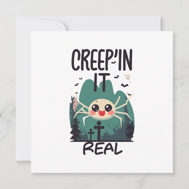 Kawaii Halloween Spider Pun Invitation (Front)