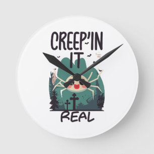 Kawaii Halloween Spider Pun Round Clock