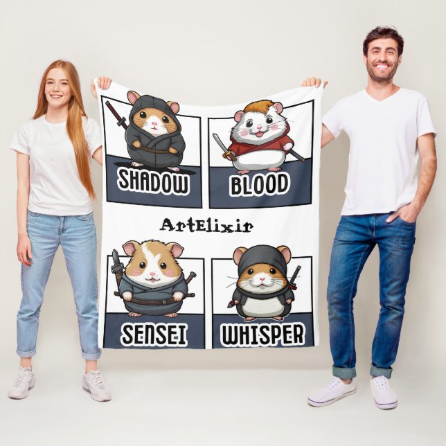 Kawaii Hamster Ninja Print  Fleece Blanket (In Situ)