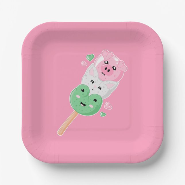 Kawaii Hanami Dango Paper Plate (Front)