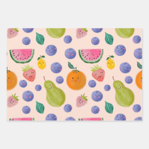 Kawaii Hand-drawn Happy Fruits Wrapping Paper Sheet