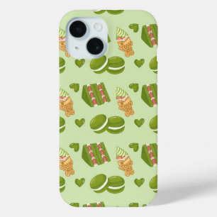 Kawaii Hand-Drawn Matcha Sweets Seamless Pattern iPhone 15 Case