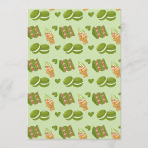 Kawaii Hand-Drawn Matcha Sweets Seamless Pattern Invitation