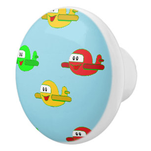 Kawaii happy airplanes ceramic knob