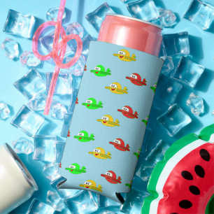 Kawaii happy airplanes pattern blue seltzer can cooler