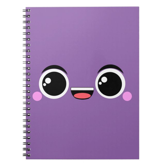 Kawaii Happy Anime Faced Purple Notebook (Front)