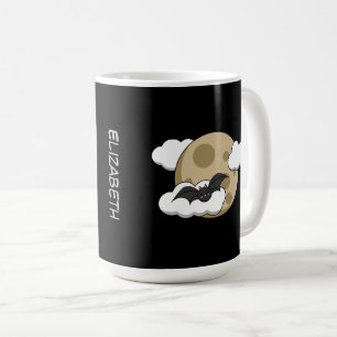 Kawaii Happy Bat Flying on Full Moon   Add Name Coffee Mug