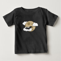 Kawaii Happy Bat Flying on Full Moon