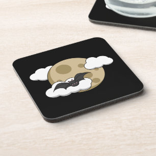 Kawaii Happy Bat Flying on Full Moon Coaster