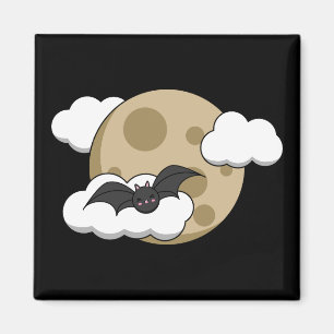 Kawaii Happy Bat Flying on Full Moon Magnet