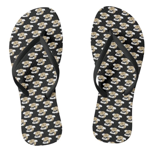 Kawaii Happy Bat Flying on Full Moon Pattern Flip Flops (Footbed)