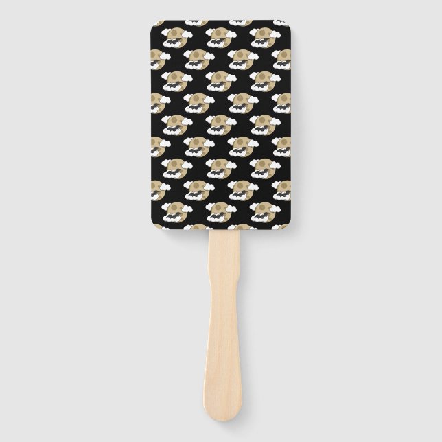 Kawaii Happy Bat Flying on Full Moon Pattern Hand Fan (Front)
