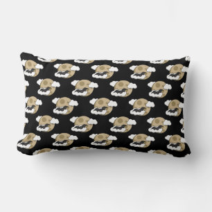 Kawaii Happy Bat Flying on Full Moon Pattern Lumbar Pillow