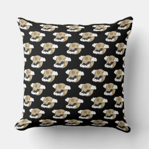 Kawaii Happy Bat Flying on Full Moon Pattern Throw Pillow
