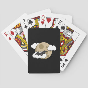 Kawaii Happy Bat Flying on Full Moon Playing Cards