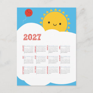 Kawaii Happy Sun 2027 Calendar Postcard